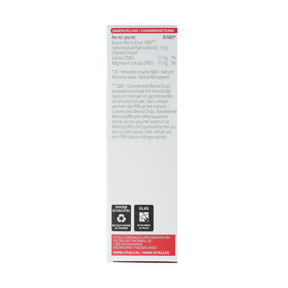 Vitals Elementair Borium mineral supplement in a 60ml bottle, featuring natural mineral content for health support.