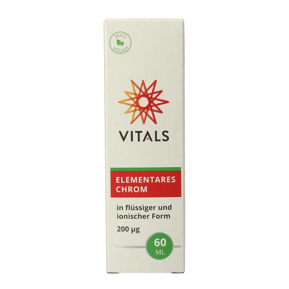 Vitals Elementair chroom mineralen enkel supplement in 60ml bottle, natural mineral product for health support.