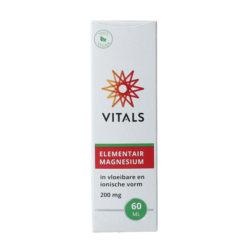 Vitals Elementair magnesium mineral supplement bottle, 60ml, showing the label and packaging of this magnesium dietary product.