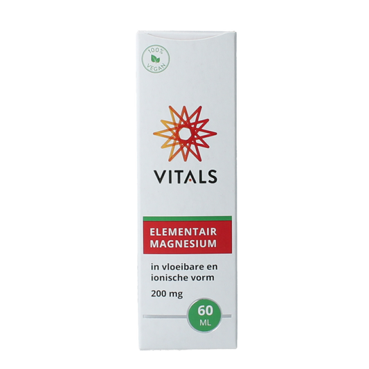 Vitals Elementair magnesium mineral supplement bottle, 60ml, showing the label and packaging of this magnesium dietary product.