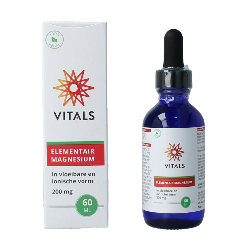 Vitals Elementair magnesium mineral supplement in a 60ml bottle, natural liquid mineral for health and wellness.