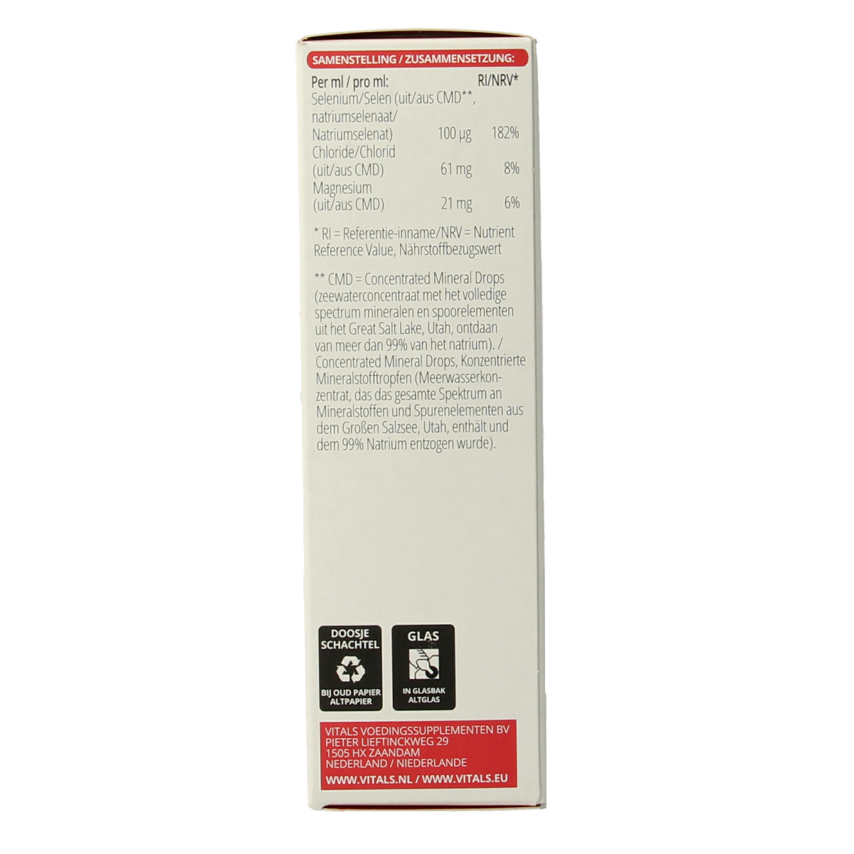 Vital minerals supplement Vitals Elementair selenium in a 60ml bottle, featuring a clear dropper for precise dosing.