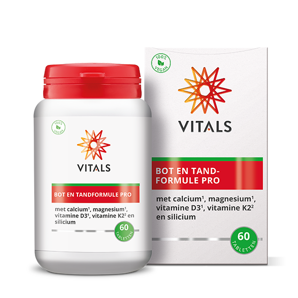 Vitals Bot en tandformule pro 60 tablets, mineral multivitamin supplement in a white bottle with a blue cap, shown on a white background.