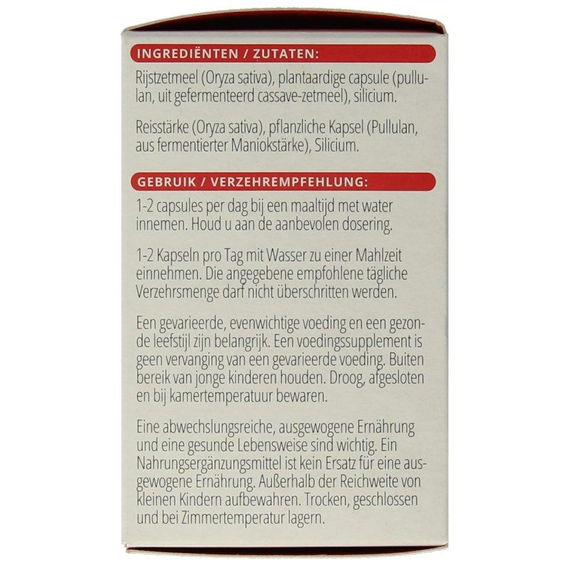 Bottle of Vitals Silicium MP 100 capsules, a mineral supplement with natural silicium for health support.