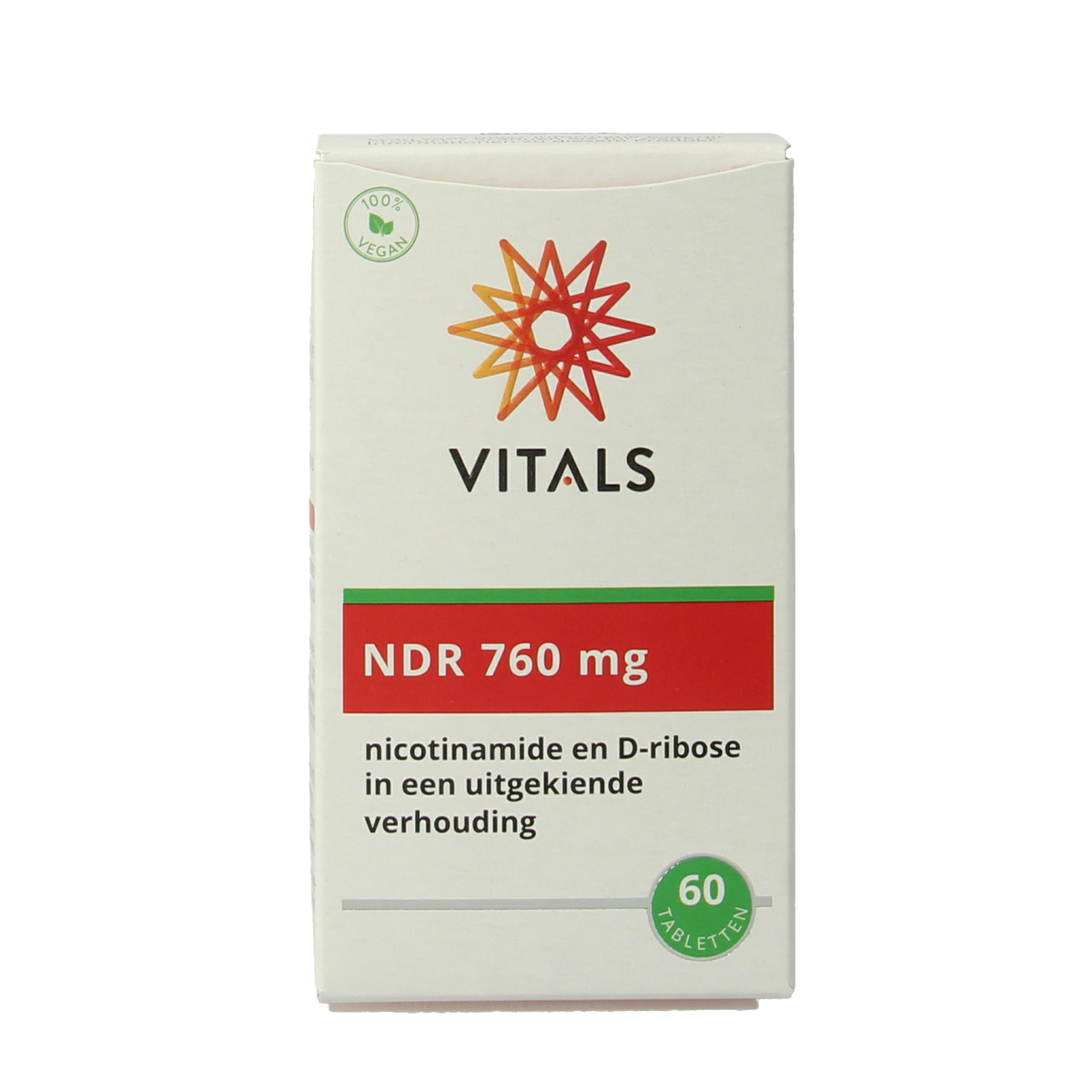 Vitals NDR multivitamin tablets in a bottle, featuring 760mg of essential vitamins in a supplement container.