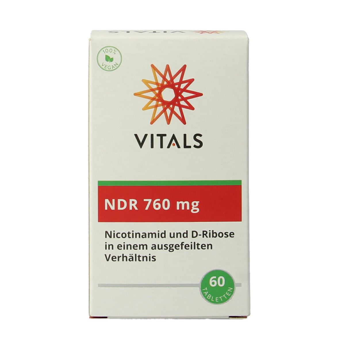 Vitals NDR 760mg multivitamin tablets in a bottle, showing 60 tablets for health and daily wellness.