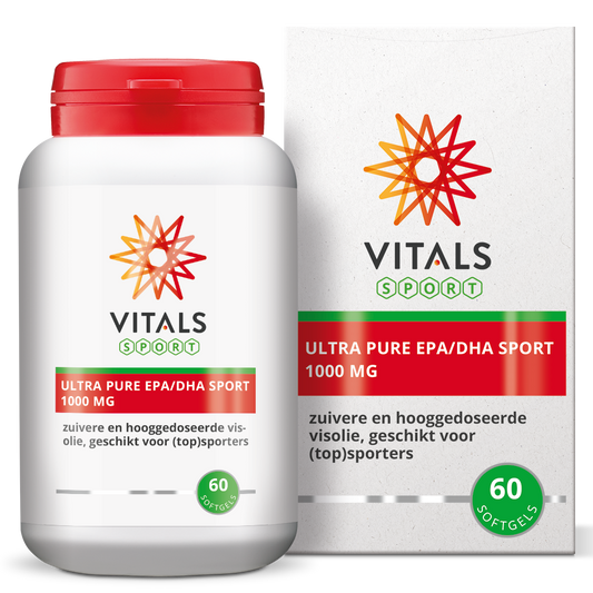 Vetzuren Vitals EPA DHA Ultra Pure Sport softgels bottle with 60 softgels, dietary supplement for heart and brain health.