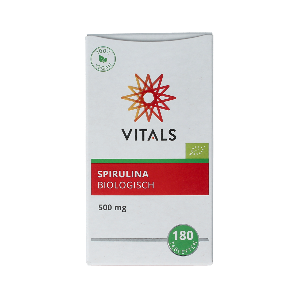 Vitamins and herbal supplements: Vitals Spirulina 500mg bio tablets, natural green spirulina powder in a bottle.