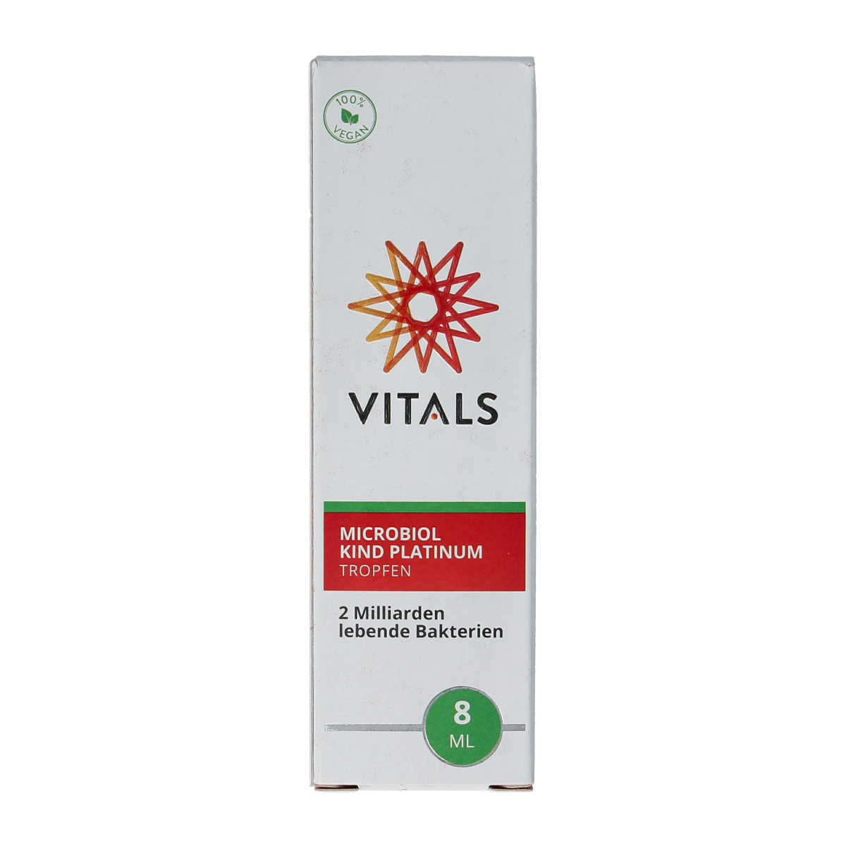 Vitals Microbiol Kind Platinum probiotic supplement in a 8ml bottle, featuring micro-organisms for gut health and digestive support.