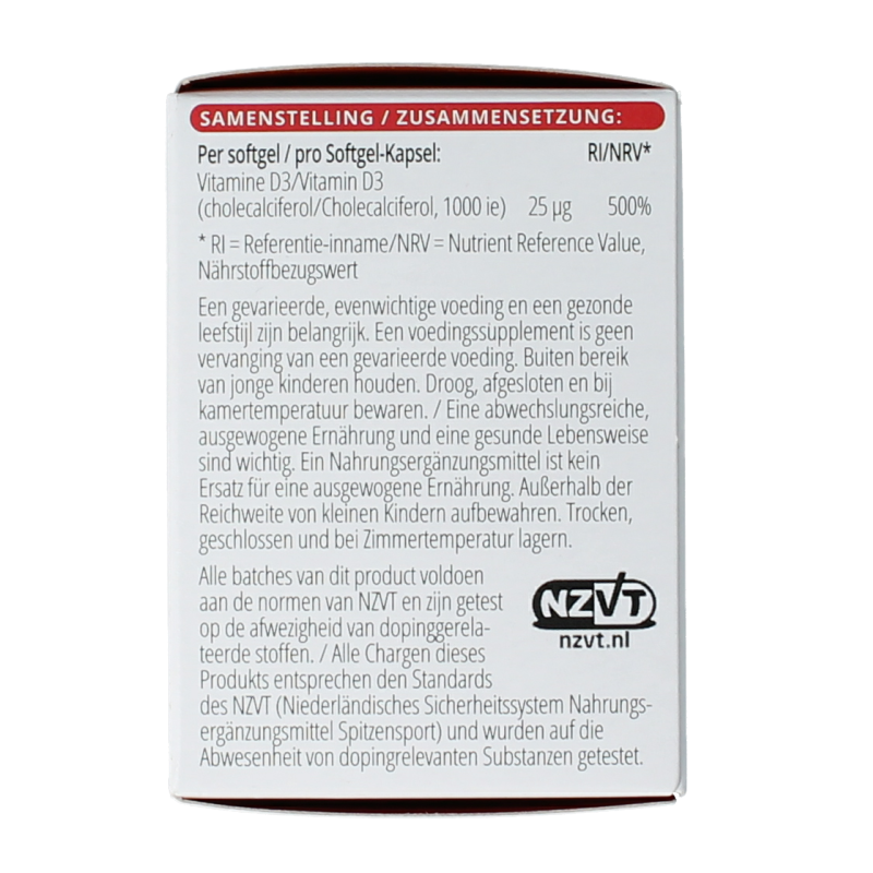 Vitals Vitamin D3 1000IU vegan softgels bottle with 100 softgels, showing the product label and softgel capsules inside.