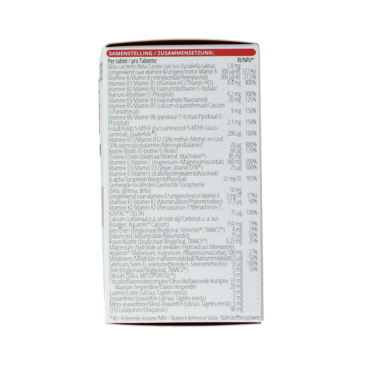 Vitals Elke dag 30.00 multivitamin tablets in a bottle, dietary supplement for daily vitamin intake.