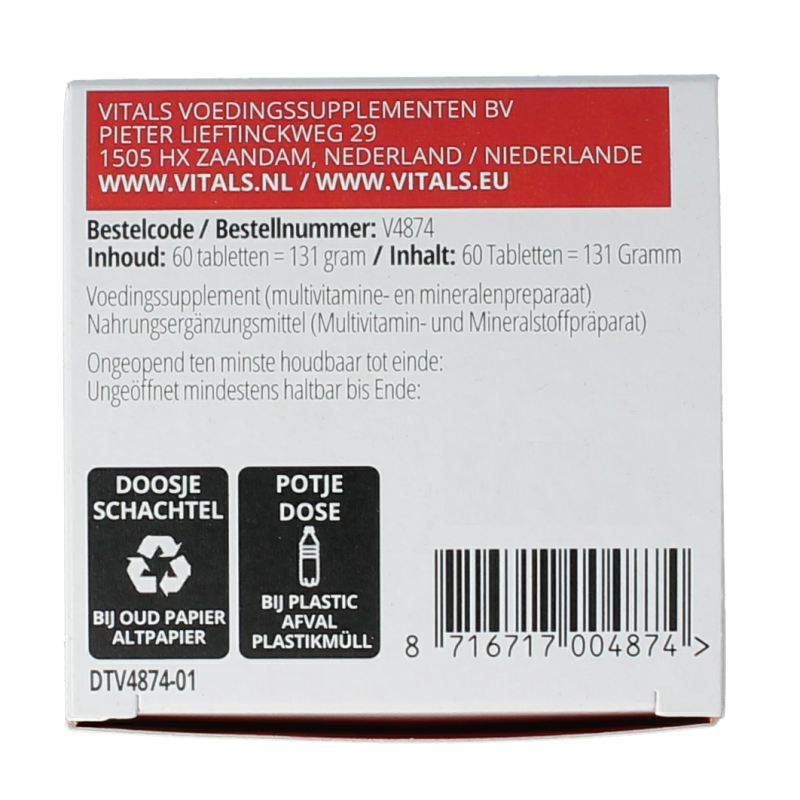 Vitals Elke dag mama multivitamin tablets for daily prenatal nutrition, featuring 60 tablets for expecting mothers.