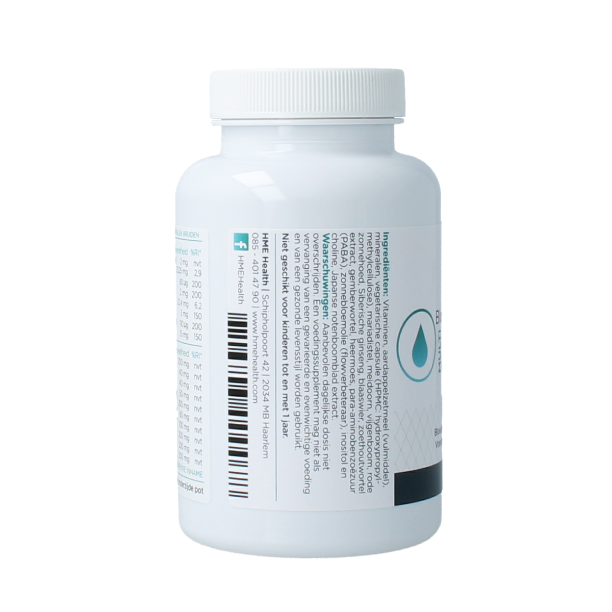 HME Bloedgroep multi AB vitamin capsules, multi-vitamin supplement in a bottle, shown with capsules and label.