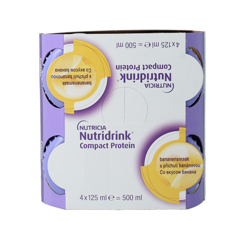 Nutricia Compact Protein banaan medisch dieetvoeding, 125g per stuk, 4 stuks; banana-flavored nutritional supplement packs