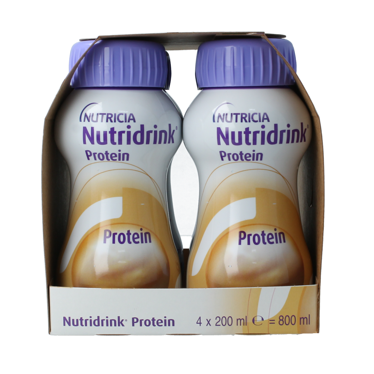 Nutridrink Protein koffie/mokka medical diet drink in 200ml cartons, pack of four, designed for specialized nutritional needs.