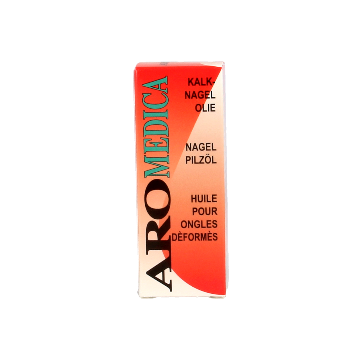 Aromedica Kalknagelolie foot care product in a 30ml bottle, featuring the label and applicator brush for nail and skin treatment.