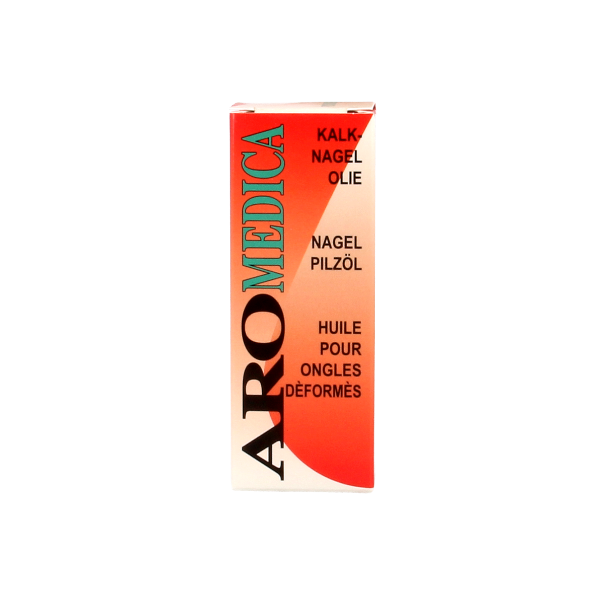 Aromedica Kalknagelolie 30ml bottle for toenail care, featuring natural ingredients and a dropper cap for precise application.