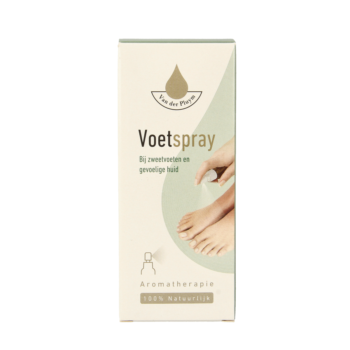 Van Der Pluym Voetspray 50ml for foot care, featuring a spray bottle with the Van Der Pluym logo and foot care labeling.
