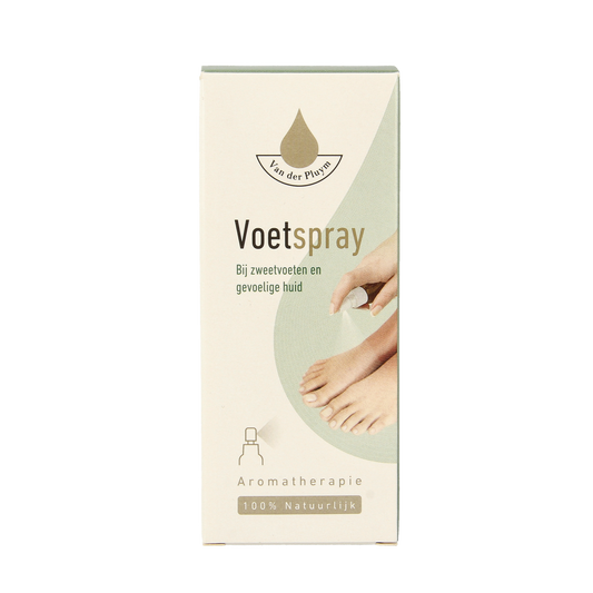 Van Der Pluym Voetspray 50ml for foot care, featuring a spray bottle with the Van Der Pluym logo and foot care labeling.