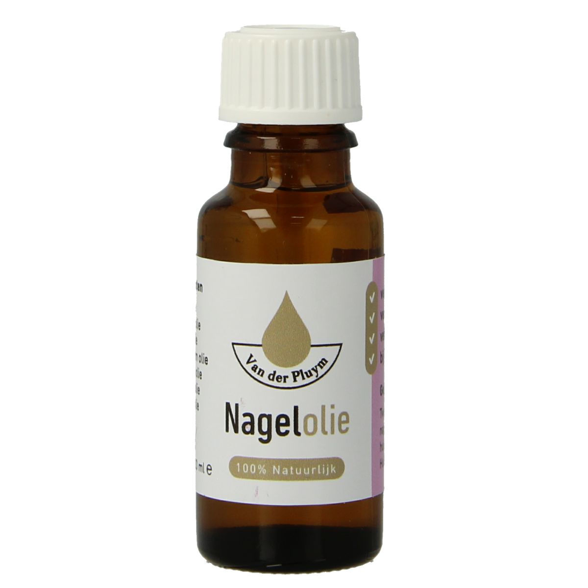 Van Der Pluym Nagelolie 20ml hand care product with a dropper applicator for nourishing and strengthening nails and cuticles.