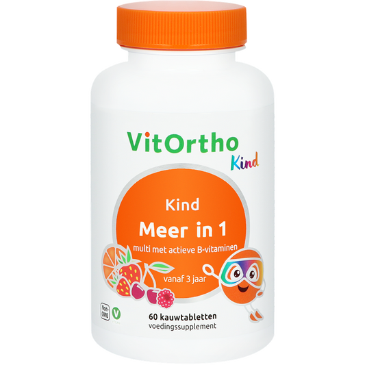 VitOrtho Meer in 1 multivitamin chewable tablets in a bottle, supplement with essential vitamins and minerals for daily health.