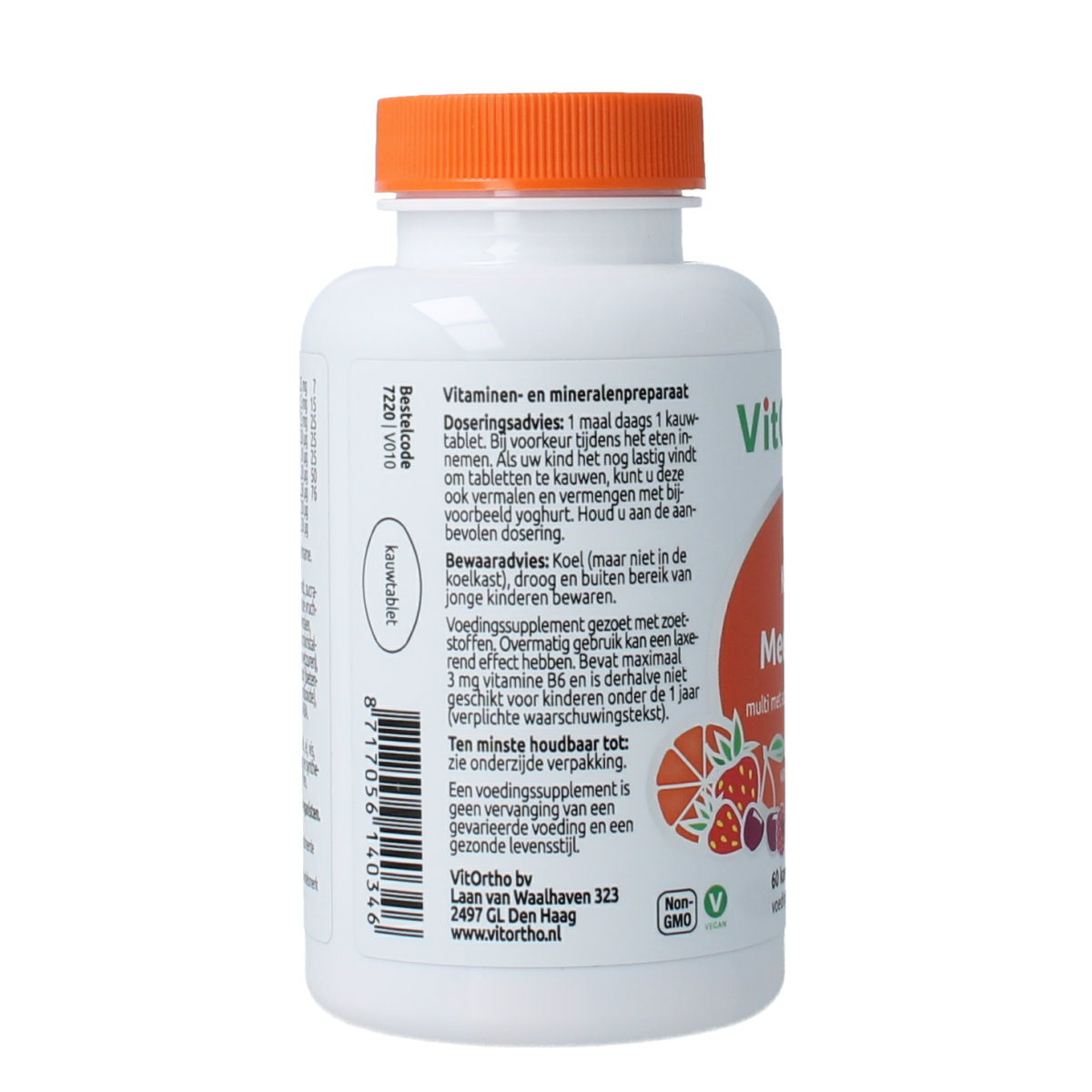 VitOrtho Meer in 1 multivitamine kauwtabletten, chewable vitamin supplement with 60 tablets, designed for daily health support.