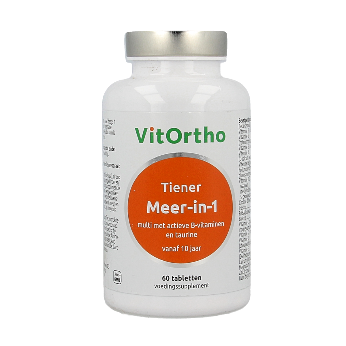 VitOrtho Meer in 1 multi-vitamin supplement for teens, showing a bottle of 60 tablets with colorful label in the image.