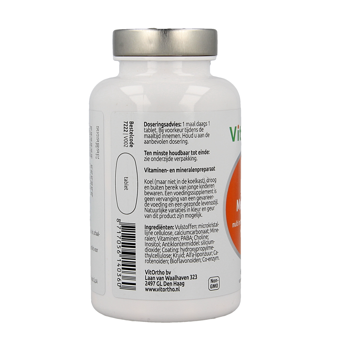 VitOrtho Meer in 1 men's multivitamin tablets, showing a bottle of 60 VitOrtho multivitamin tablets for men.