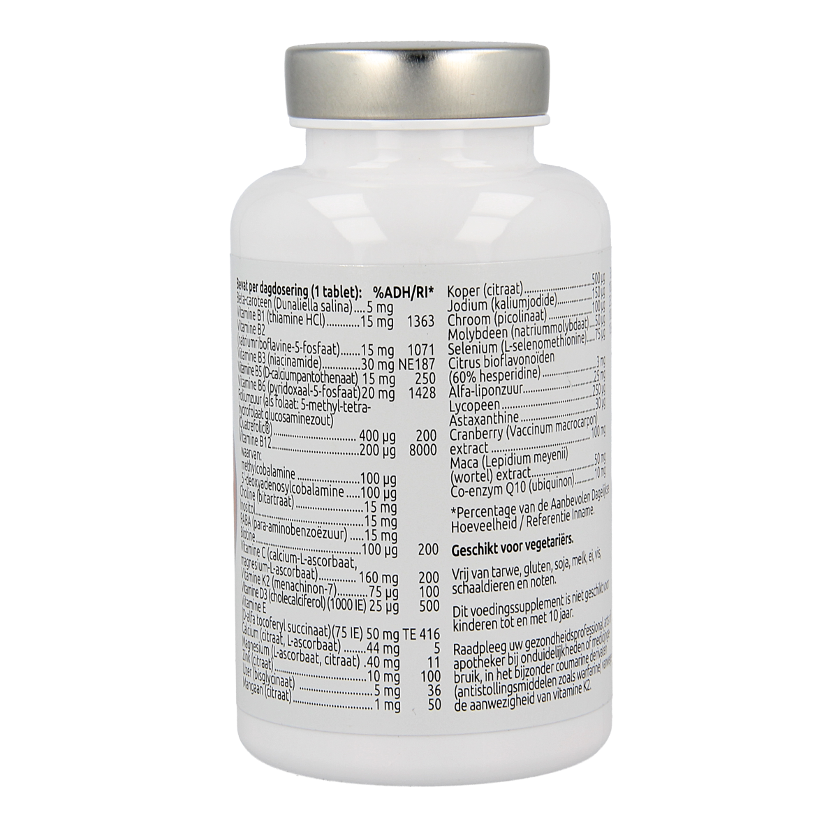 Bottle of VitOrtho Meer in 1 women multivitamin tablets, showing the supplement container with tablets inside.
