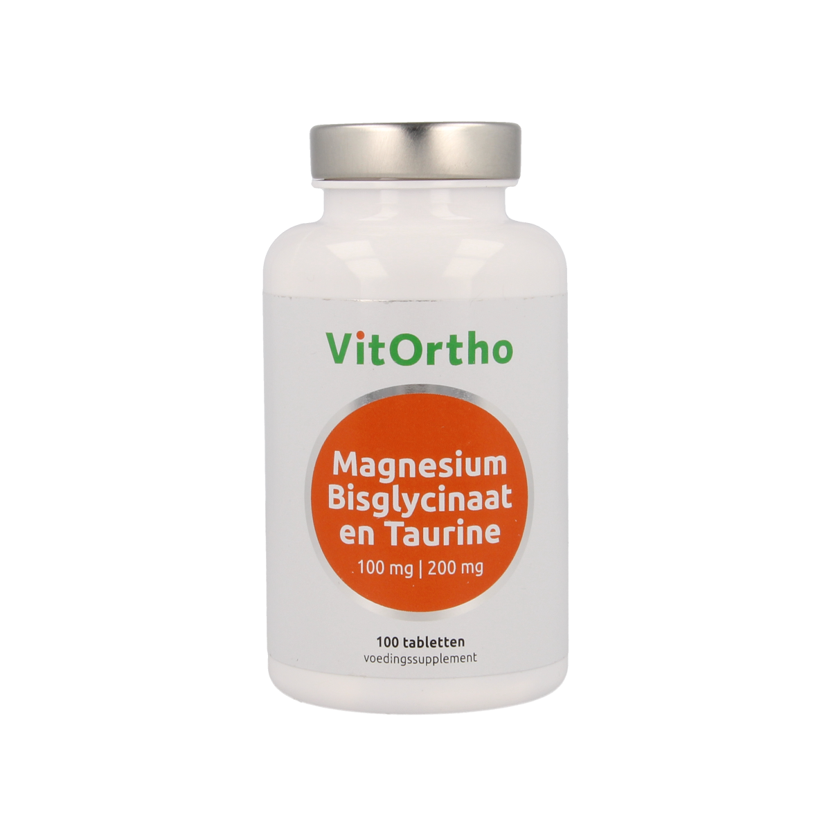 VitOrtho Magnesium bisglycinaat 100 mg with taurine 200 mg mineral tablets, natural supplement for muscle and nerve support.