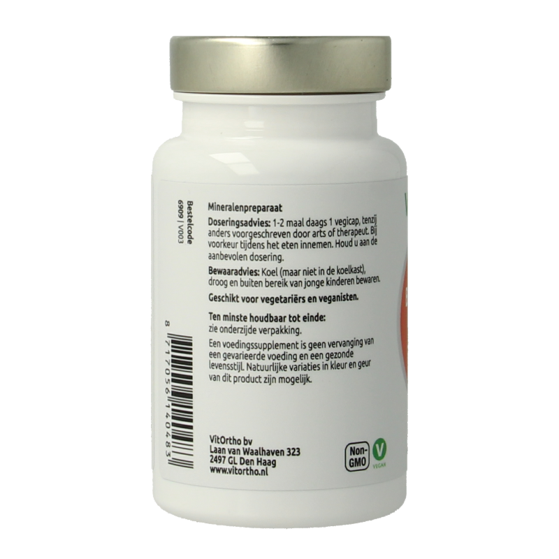 VitOrtho mineral multivitamin capsules with zinc bisglycinate and copper, vegetarian formula, 60 capsules shown in the image.