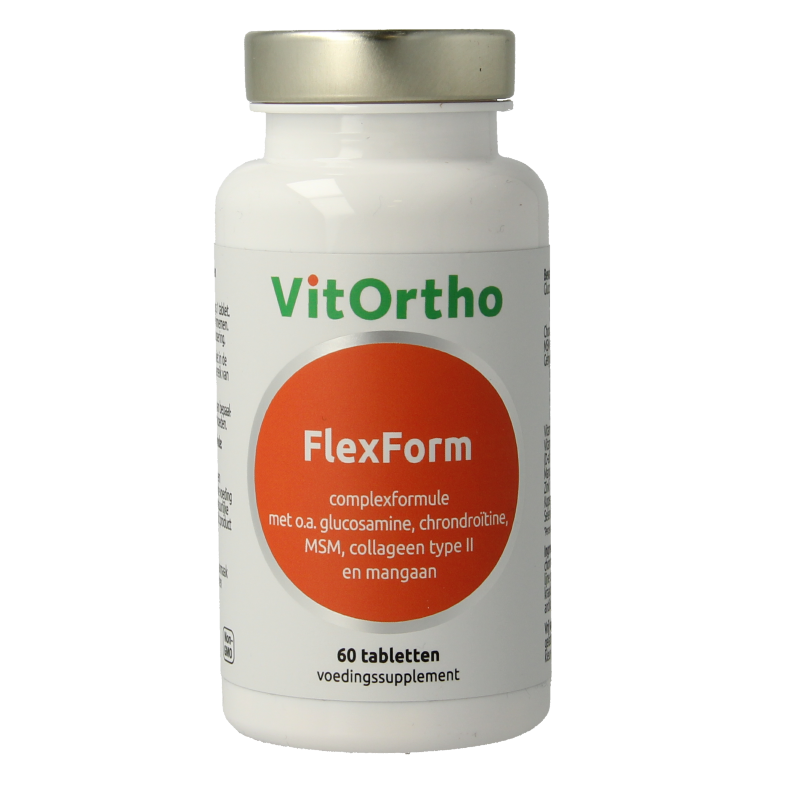 VitOrtho FlexForm VH Gewrichten Formule mineralen supplement in a bottle of 60 tablets, designed for joint support.