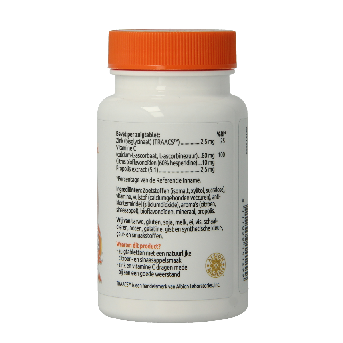 VitOrtho Zink + C mineral multivitamin lozenges, 30 chewable tablets, with zinc and vitamin C for immune support.