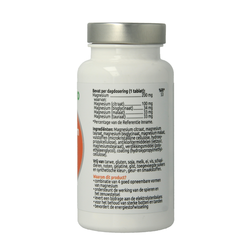 VitOrtho Magnesium 4 in 1 mineral supplement, 60 tablets, showing the bottle and tablets in a natural setting.