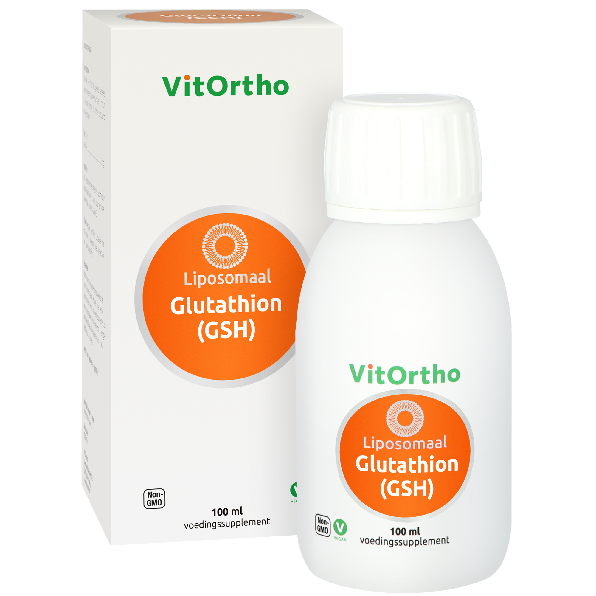 VitOrtho Glutathion liposomal amino acids supplement in 100ml bottle, featuring transparent liquid and labeling.