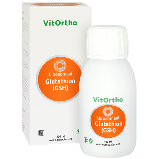 VitOrtho Glutathion liposomal amino acids supplement in 100ml bottle, featuring transparent liquid and labeling.