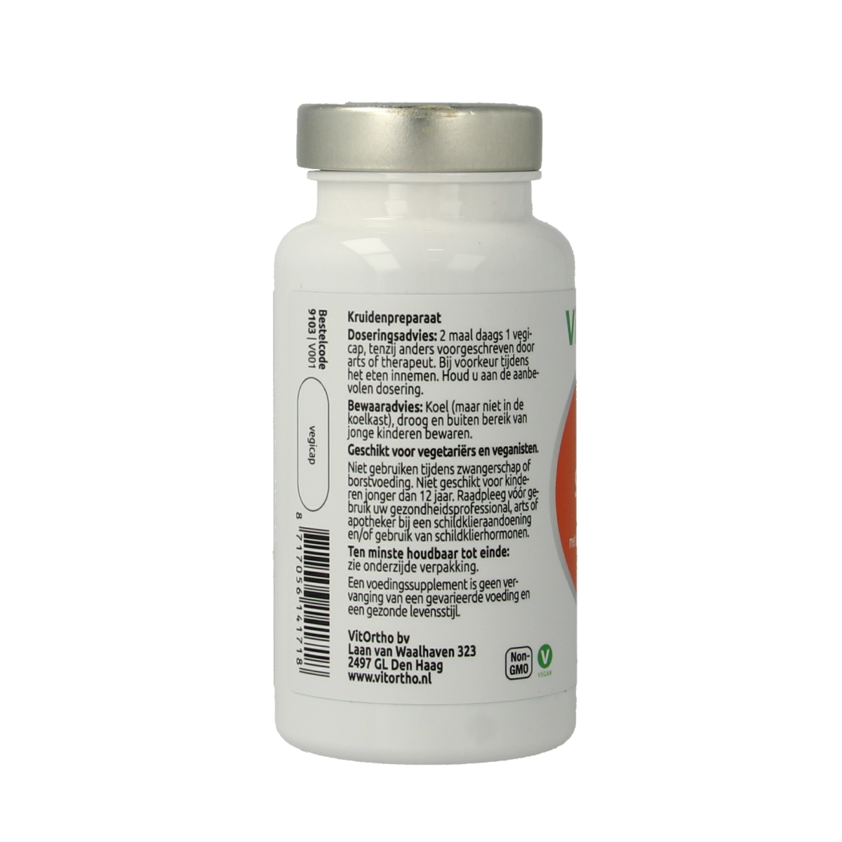Vitamin and herbal capsules by VitOrtho, saffron relax supplement in vegetarian capsules, shown in the image.