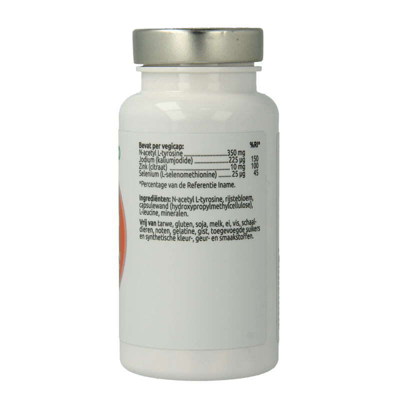 Vegetarian VitOrtho ThyroForm mineral multivitamin capsules in a container, designed to support thyroid health.