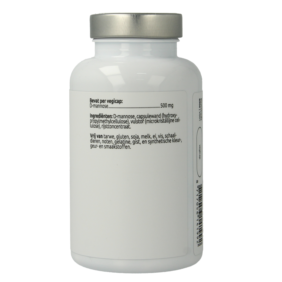 VitOrtho D-Mannose 500mg vegetarian capsules in a bottle, herbal supplement for urinary health, product image.