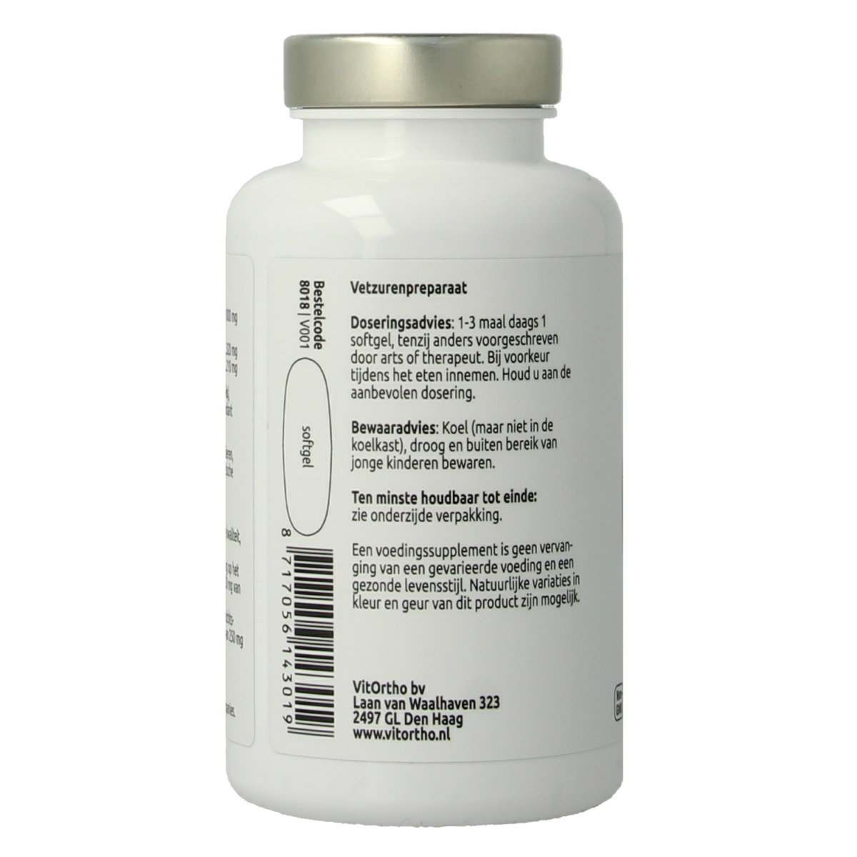 VitOrtho Visolie premium TG 1000mg softgel capsules, omega-3 fatty acids in clear softgel form.