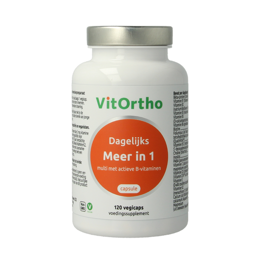 VitOrtho Meer in 1 dagelijks multivitamine capsules, vegetarian dietary supplement, 120 capsules in a bottle.