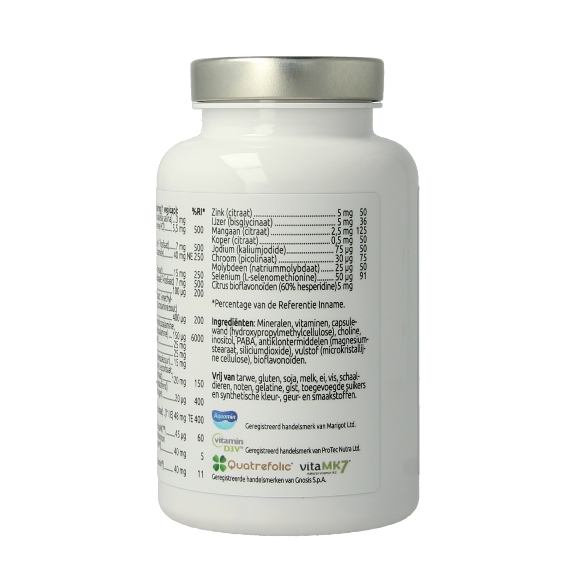 VitOrtho Meer in 1 daily vegetarian multi-vitamin capsules, 120-count, showing the capsules in a transparent container.