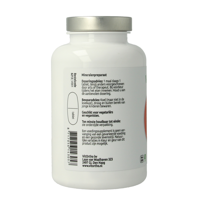 VitOrtho Calcium 4 in 1 mineral supplement, 120 tablets, showing the bottle and label with product details.