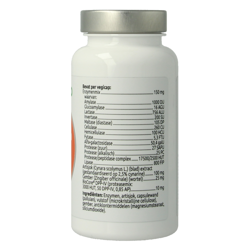 Vegetarian capsules of VitOrtho Enzymform with fibers and enzymes, displayed in a clear bottle.