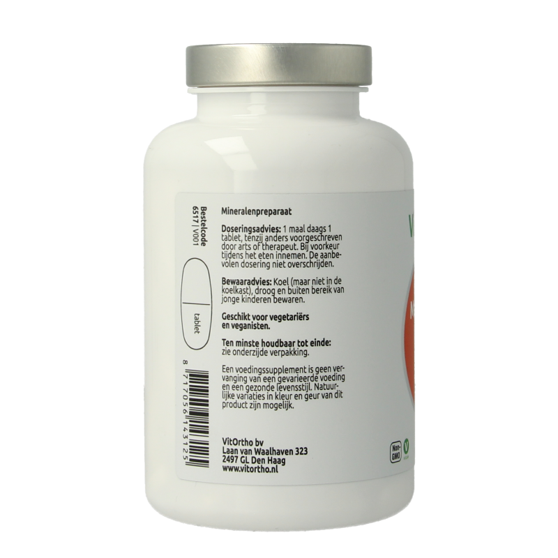 VitOrtho Magnesium Malate 150mg supplement in a bottle of 120 tablets, mineral supplement for muscle and energy support.