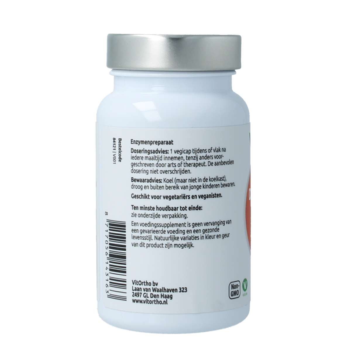 VitOrtho Digezyme 50mg vegetarian capsules, dietary fiber and enzyme supplement, shown in clear blister packaging.