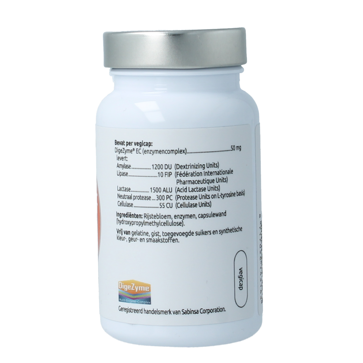 VitOrtho Digezyme 50mg vegetarian capsules, fiber and enzyme supplement, shown in the image.