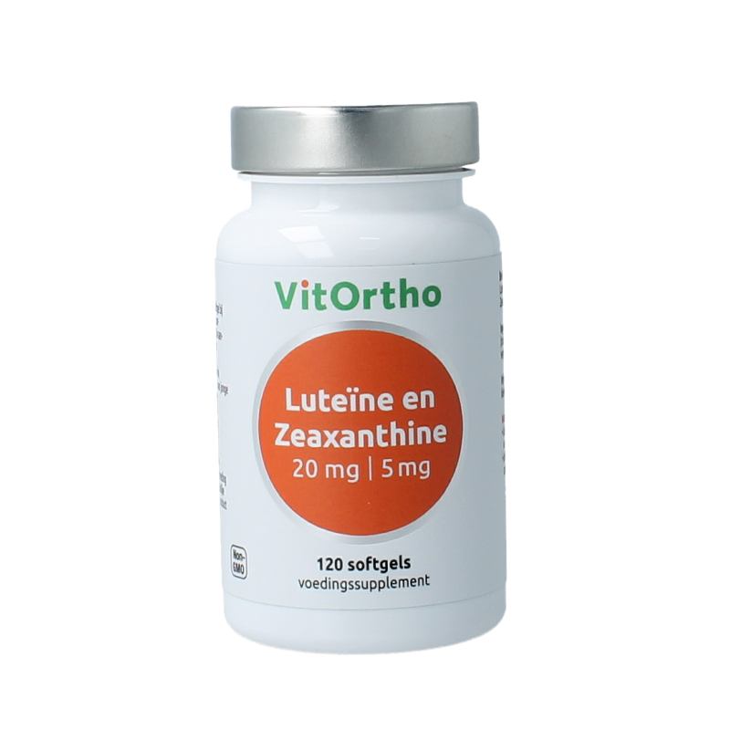 VitOrtho Luteine and zeaxanthine softgels in a bottle, dietary supplement for eye health, herbal preparation by VitOrtho.
