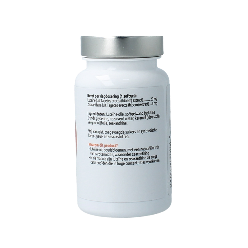 VitOrtho Luteine en Zeaxanthine softgels supplement in a bottle, designed for eye health and antioxidant support.