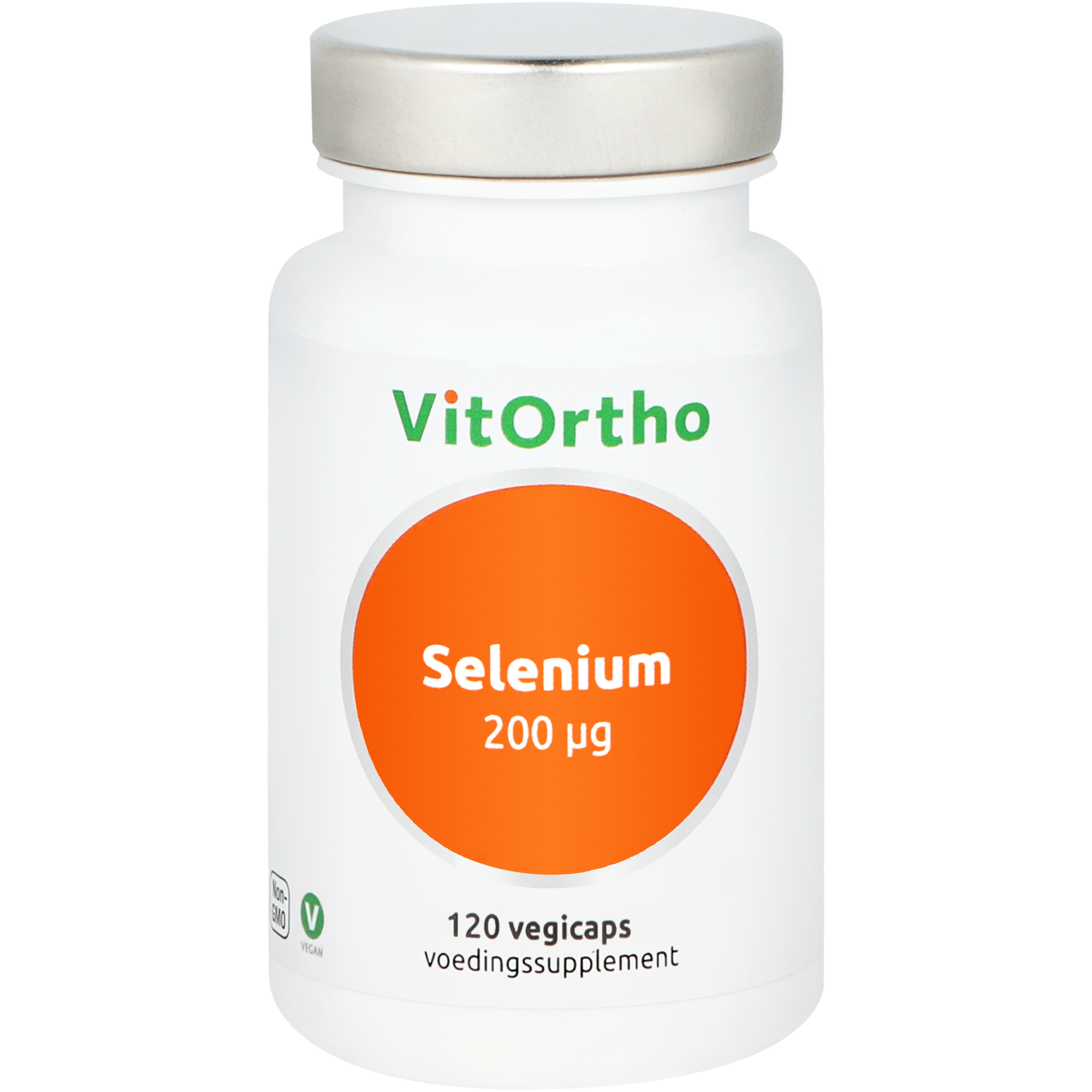 Vegetarische VitOrtho Selenium 200mcg mineralenkapseln, 120-count, dietary supplement in blisters.